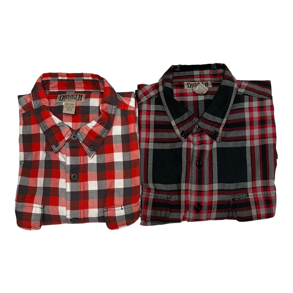 Duluth Trading Co Shirt Mens 2XL Tall Plaid Long Sleeve Flannel Button Lot Of 2